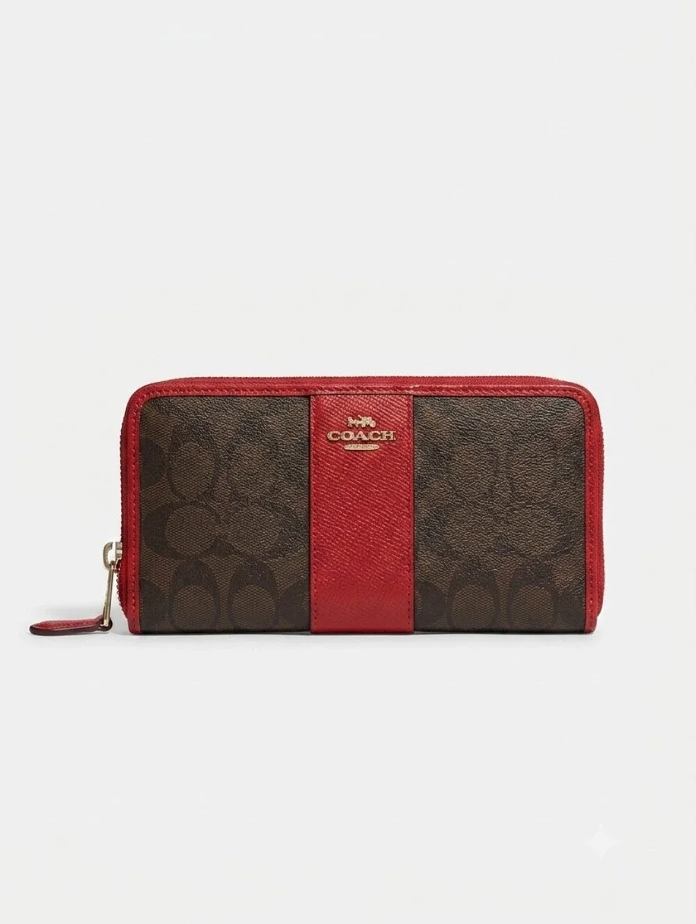 Coach Brown Signature Wallet with Red Trim